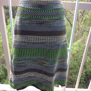 Anthropologie Green and Blue Patterned A-Line Skirt